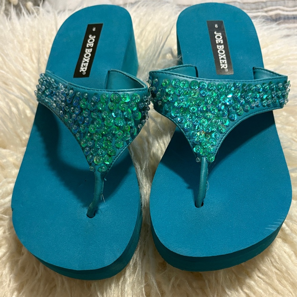 Joe Boxer Women's Teal Embellished Sandals